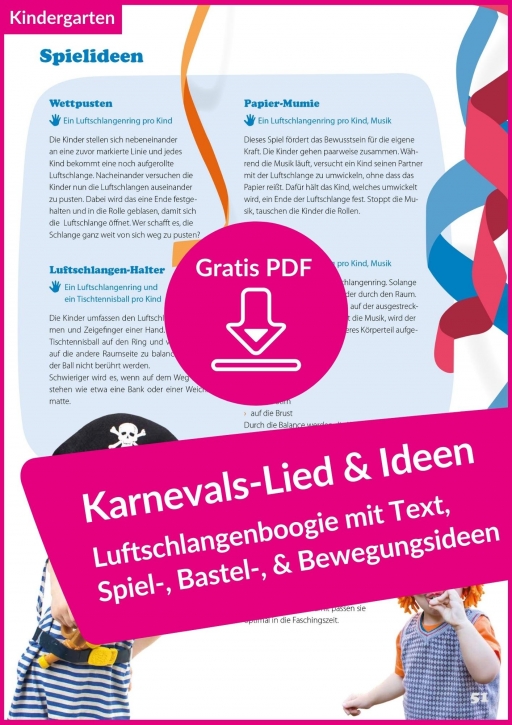 Luftschlangen-Lied zum Karneval im Kindergarten - mit Text, Spiel- und Bewegungsideen (kostenloses PDF)