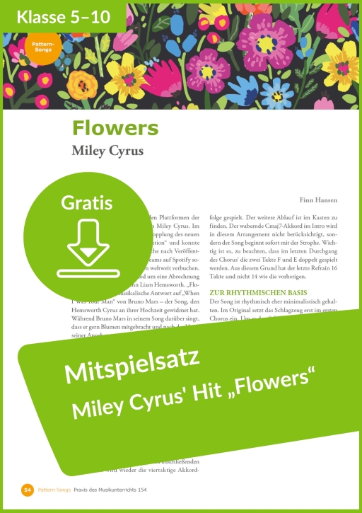 Gratis-Download: Mitspielsatz zu „Flowers“ von Miley Cyrus (aus: Praxis des Musikunterrichts 154)