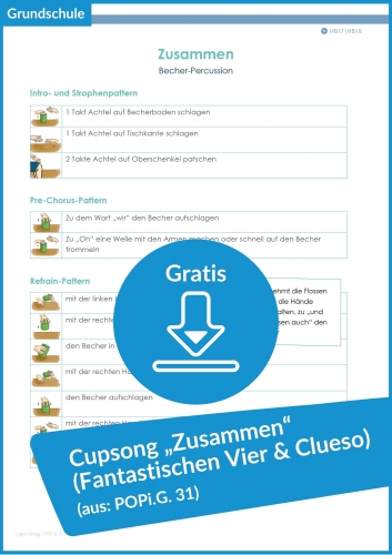 Gratis-Download: Cupsong für die Grundschule zum Hit „Zusammen“ (Fantastischen Vier & Clueso)