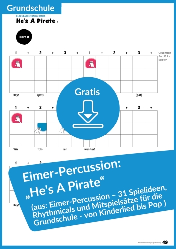 Gratis-Download: Eimer-Percussion „He’s A Pirate“ – ein exklusiver Einblick in das Heft „Eimer-Percussion – 31 Spielideen, Rhythmicals und Mitspielsätze für die Grundschule – von Kinderlied bis Pop“