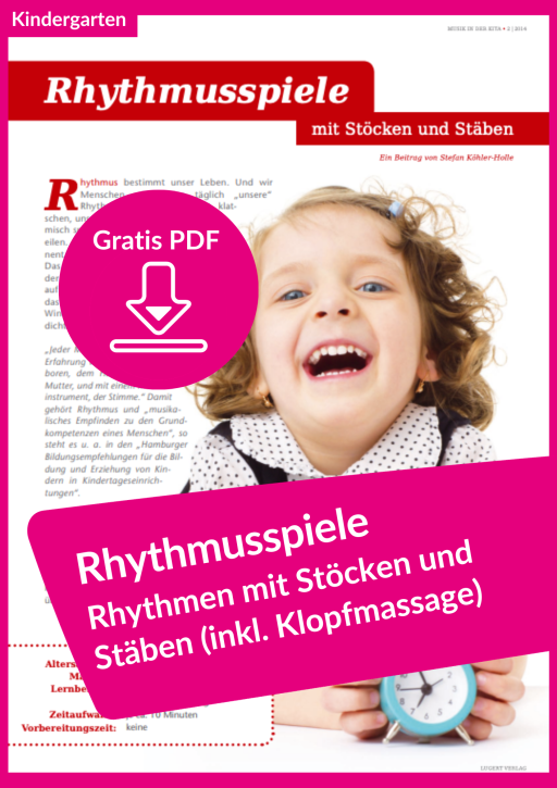 Gratis-Download: Rhythmusspiele im Kindergarten mit Stöcken, Stäben und Bällen
