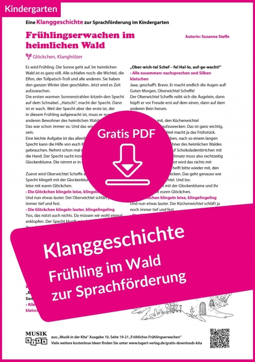 Gratis-PDF (zum Ausdrucken): Klanggeschichte „Frühlingserwachen im heimlichen Wald.” Sprachförderung im Kindergarten
