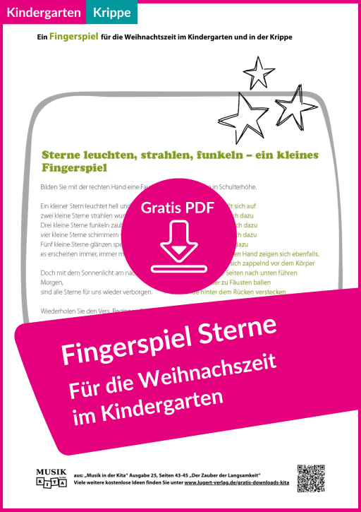 Kostenloses PDF: Schnelles Fingerspiel über Sterne für die dunkle Winterzeit – für Kindergarten und Krippe (zum Ausdrucken)