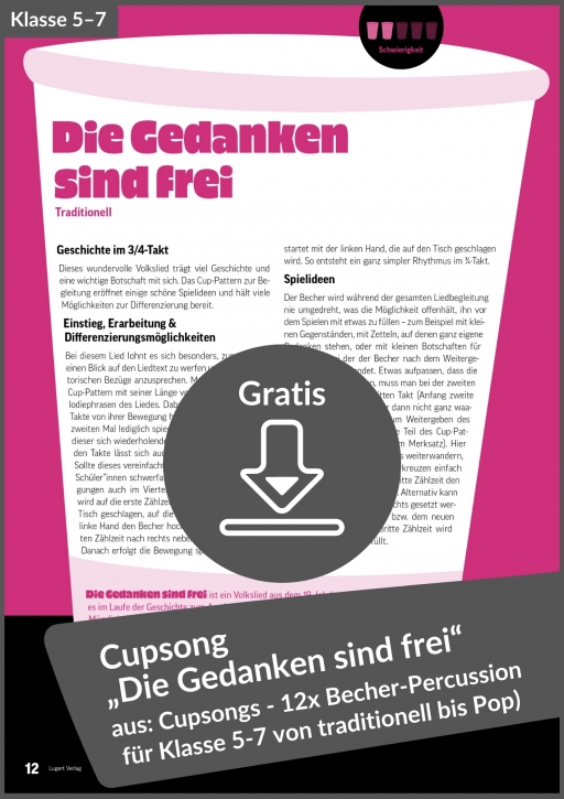 Gratis-Download: Cupsong „Die Gedanken sind frei“ (aus: Cupsongs für die Unterstufe)