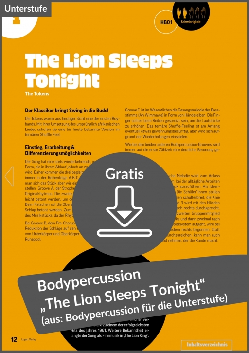 Gratis-Download: Bodypercussion „The Lion Sleeps Tonight“ von The Tokens (aus: 12x Bodypercussion zu Popsongs für Klasse 5-7)