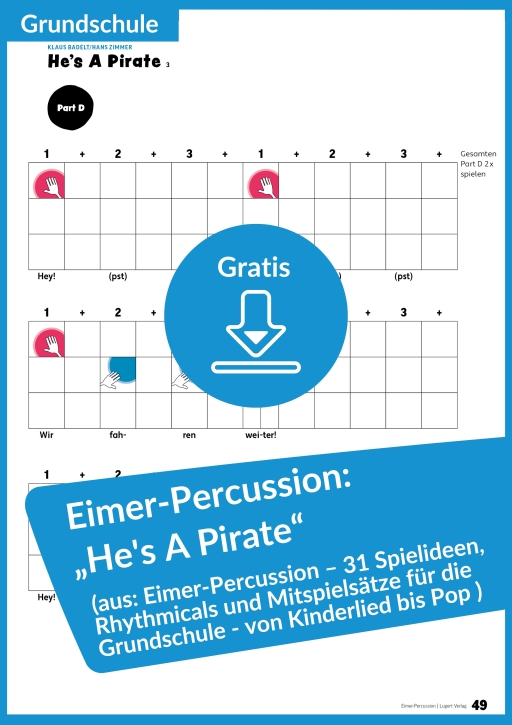 Gratis-Download: Eimer-Percussion „He’s A Pirate“ – ein exklusiver Einblick in das Heft „Eimer-Percussion – 31 Spielideen, Rhythmicals und Mitspielsätze für die Grundschule – von Kinderlied bis Pop“