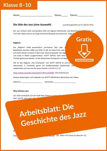 Gratis-Download: Unterrichtsmaterial zur Geschichte des Jazz (Arbeitsblatt)