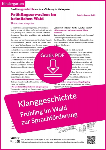 Kostenloses PDF (zum Ausdrucken): Klanggeschichte „Frühlingserwachen im heimlichen Wald.” Sprachförderung im Kindergarten