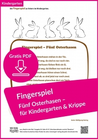 Fingerspiel zu Ostern im Kindergarten - 5 Osterhasen (kostenloses PDF)